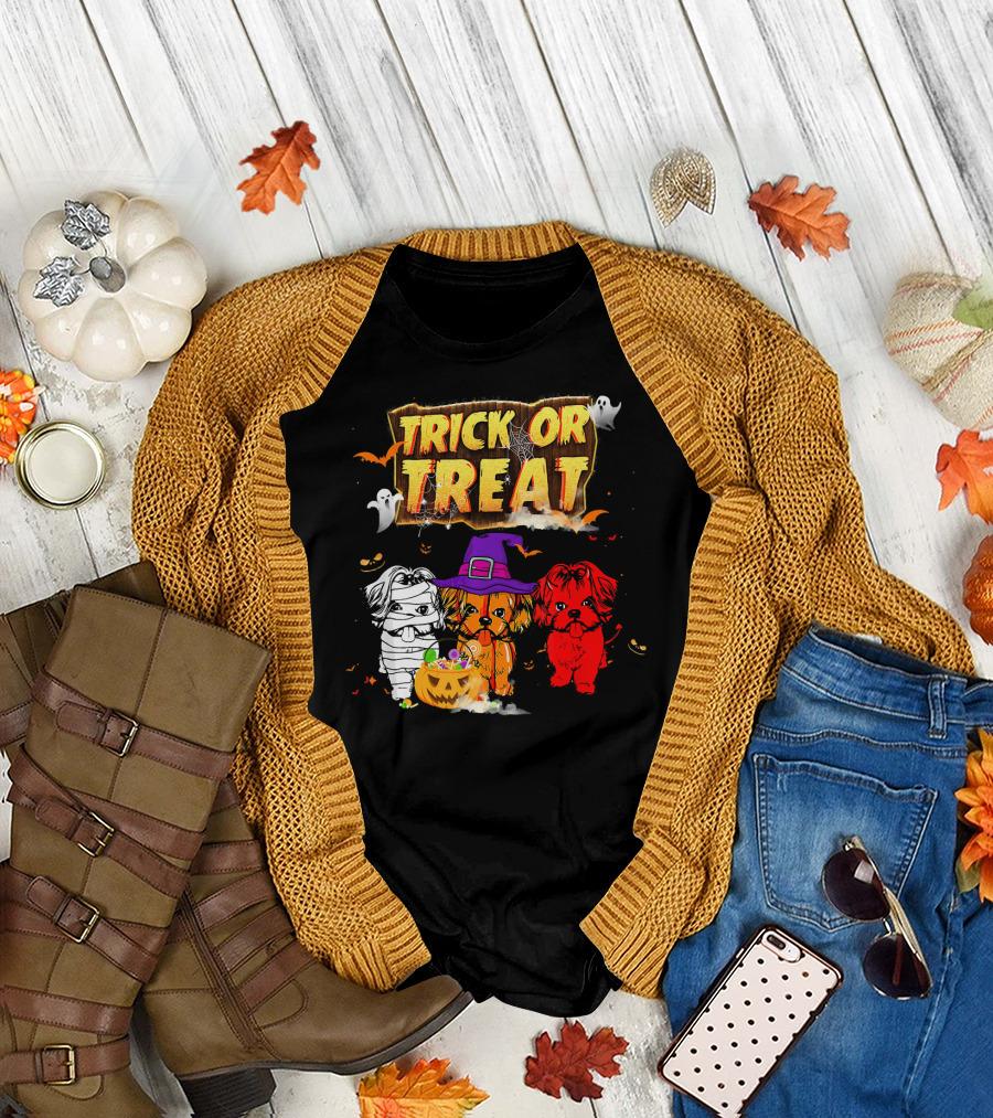 Trick or Treat Three Shih Tzu Pumpkin Ghosts T-Shirt