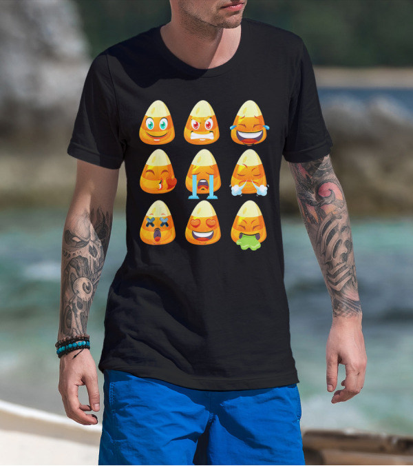 Candy Corn Emoticons Love Faces Expressions T-Shirt