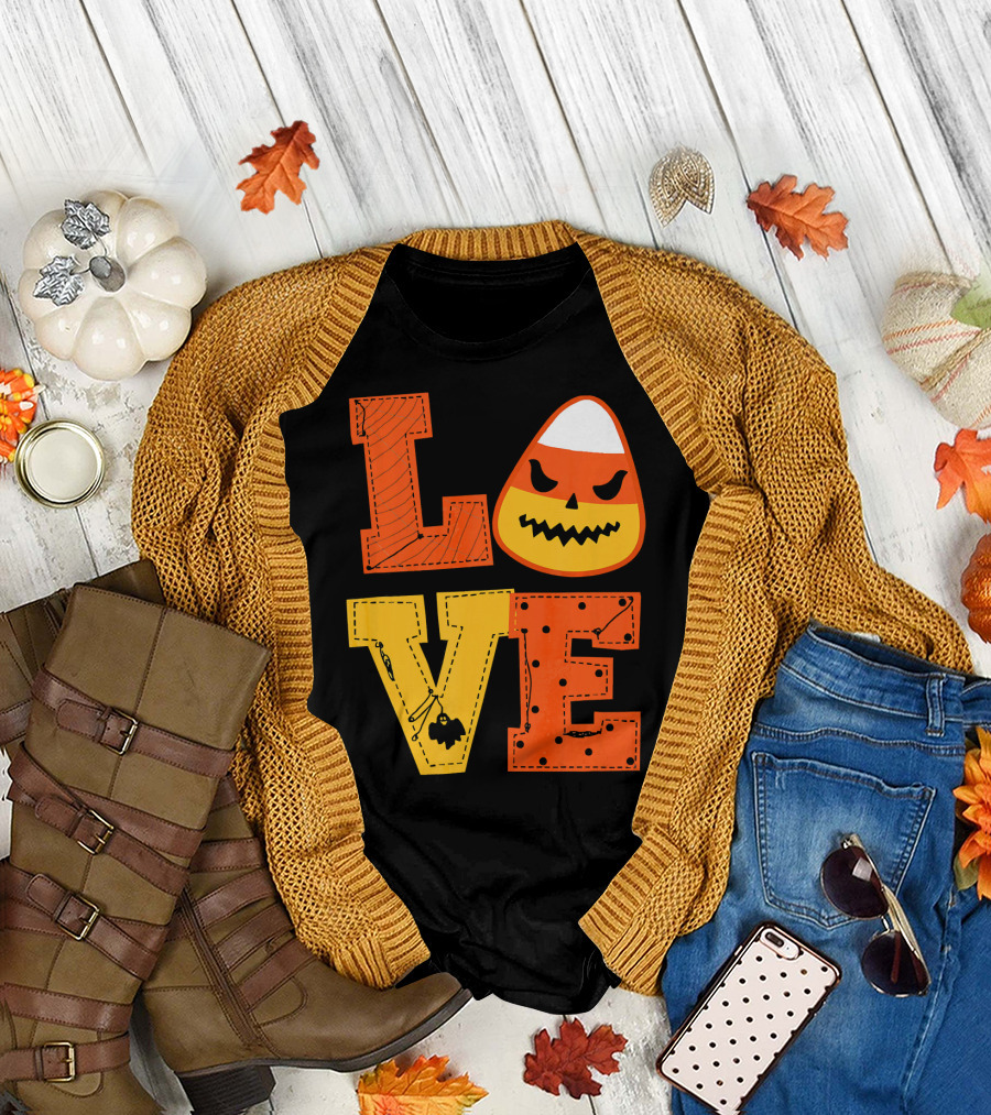 LOVE Candy Corn Halloween Pumpkin T-Shirt