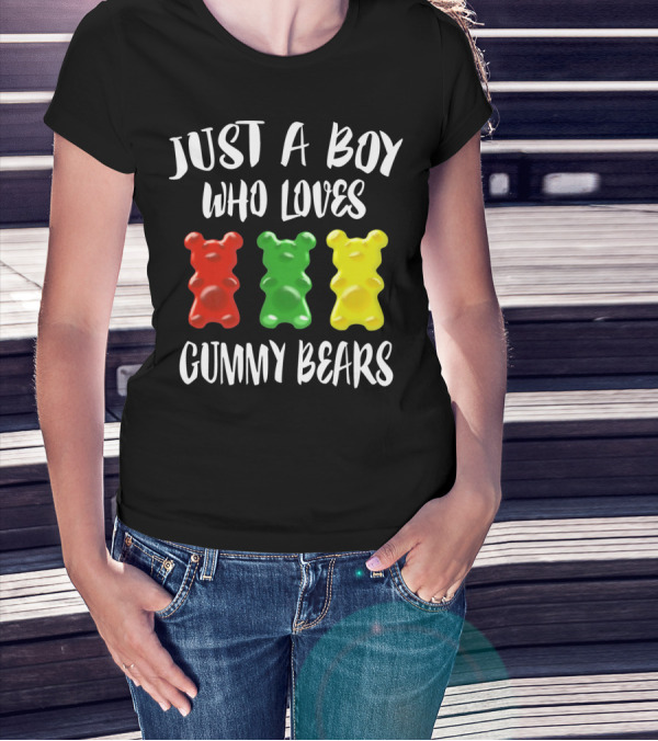 Just A Boy Who Loves Gummy Bears Red Green Yellow Bears T-Shirt