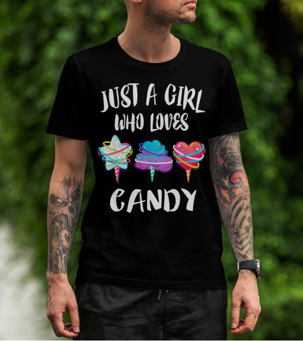 Just A Girl Who Loves Candy Colorful Hearts And Swirls T-Shirt