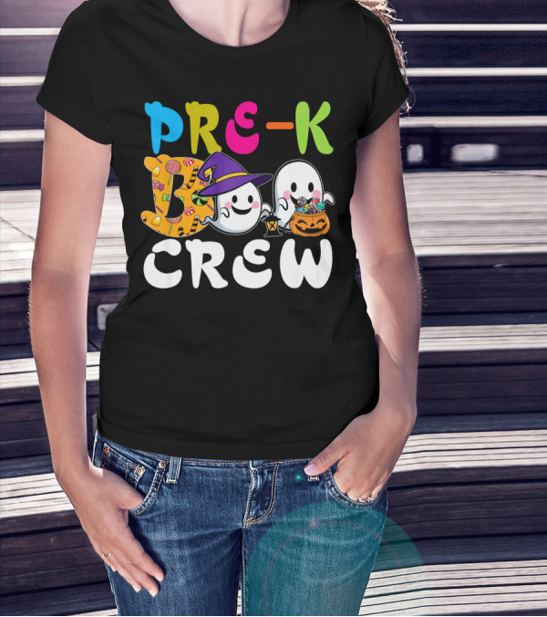 Pre-K Boo Crew Halloween Ghost Witch Candy Lantern T-Shirt