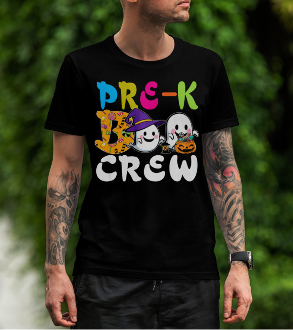 Pre-K Boo Crew Halloween Ghost Witch Candy Lantern T-Shirt