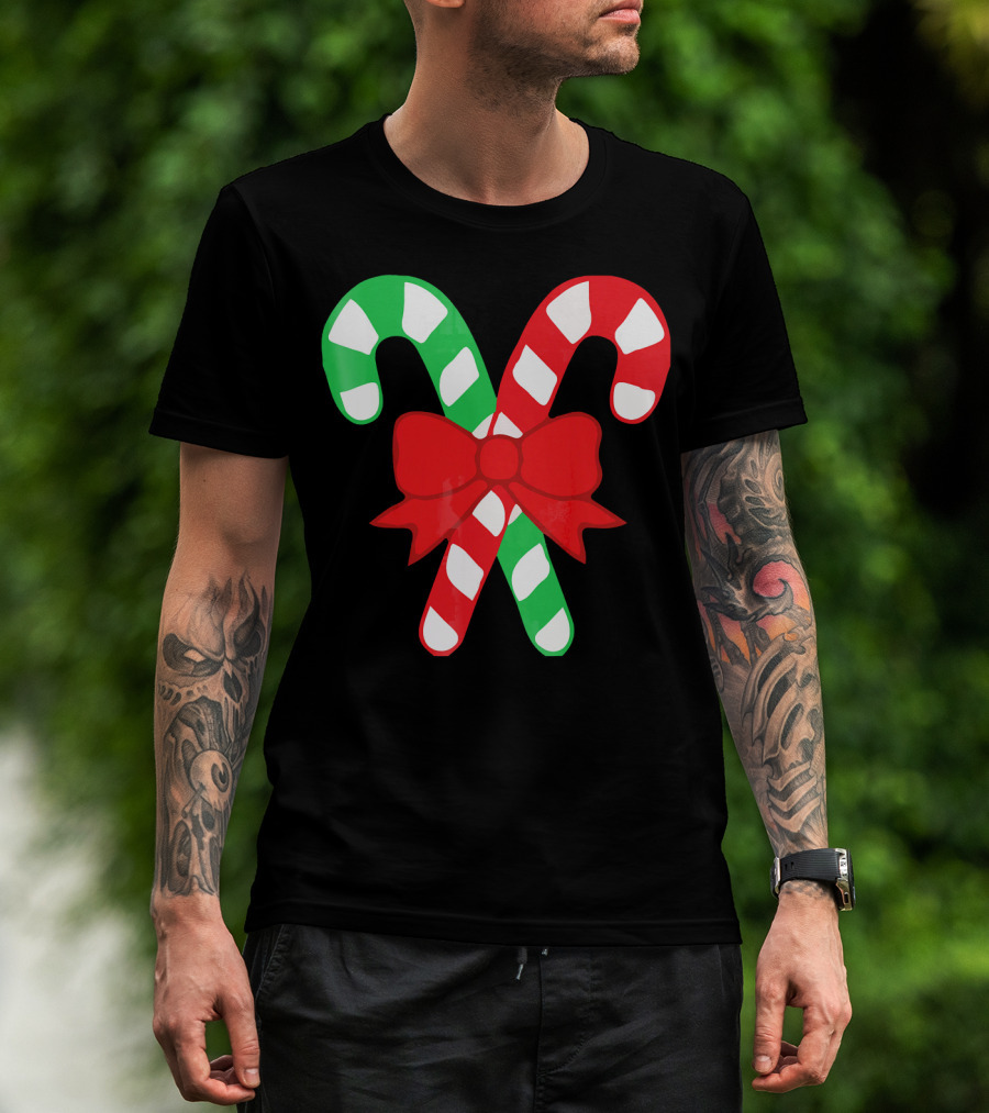 Candy Canes Christmas Holiday Red Bow Iconic Symbols T-Shirt