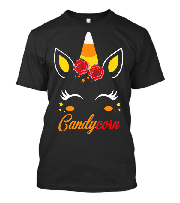 Candycorn Unicorn With Roses And Stars T-Shirt
