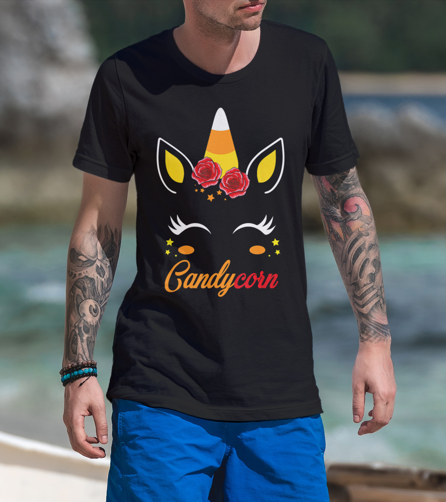Candycorn Unicorn With Roses And Stars T-Shirt