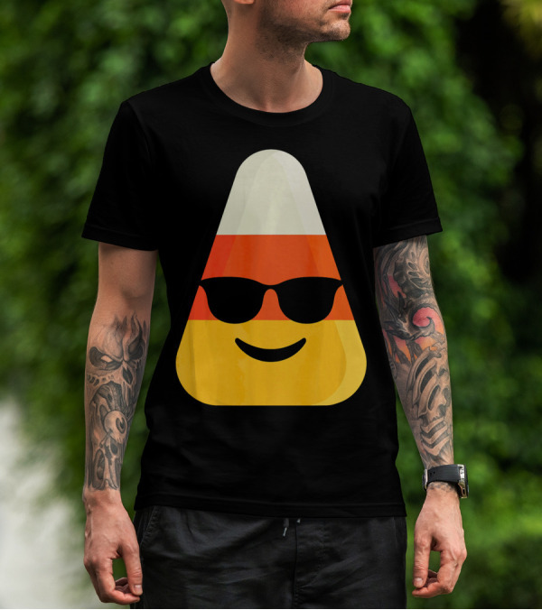 Candy Corn Emoji With Sunglasses Cool Shades T-Shirt
