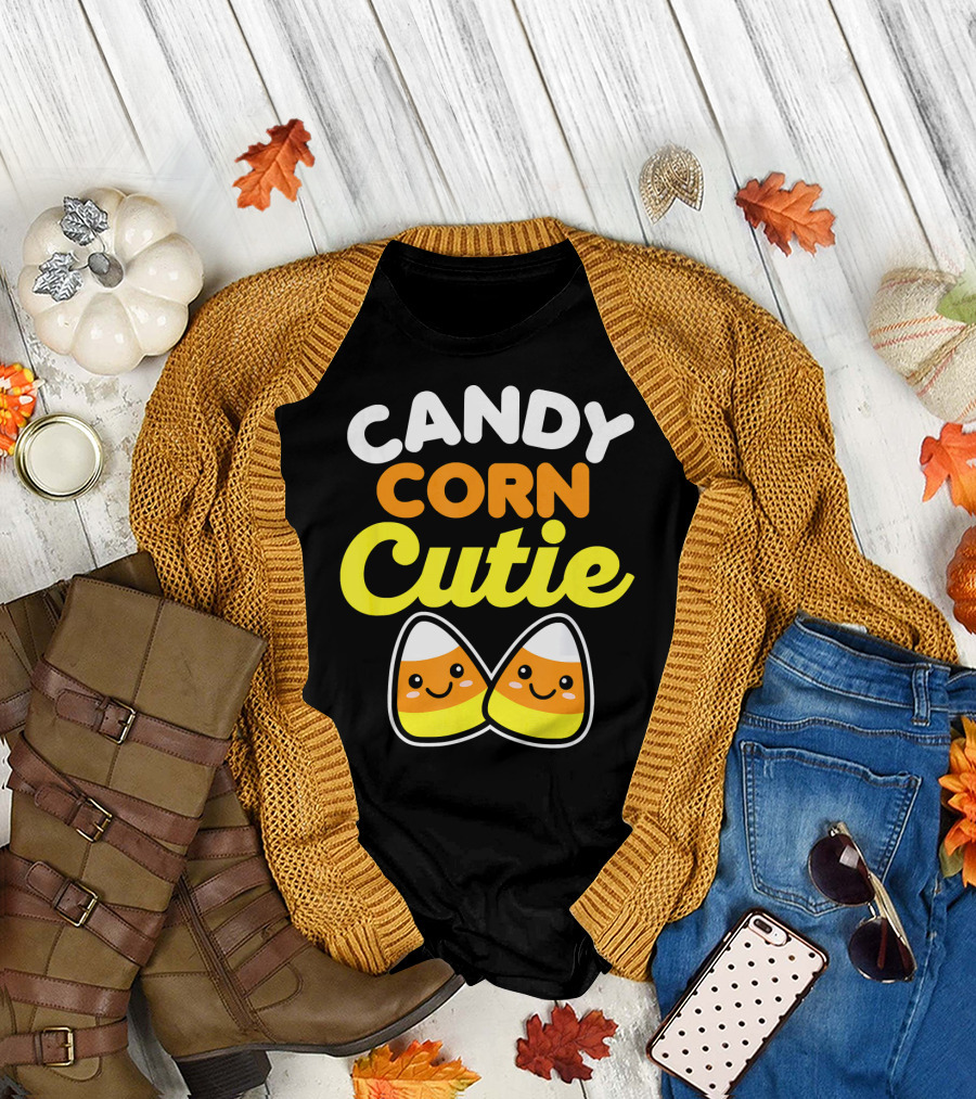 Candy Corn Cutie Halloween Smiling Kawaii Candy Corn Characters T-Shirt