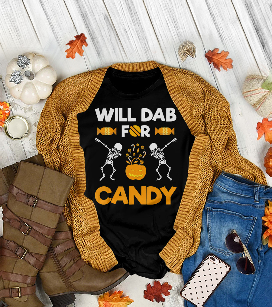 Will Dab for Candy Dabbing Skeletons with Halloween Candy T-Shirt
