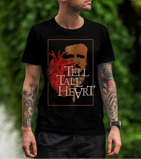 Poe Tell Tale Heart Distressed Gothic Portrait And Heart T-Shirt