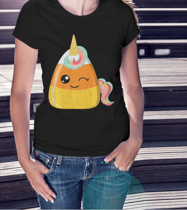 Candy Corn Unicorn Funny Halloween Candicorn T-Shirt