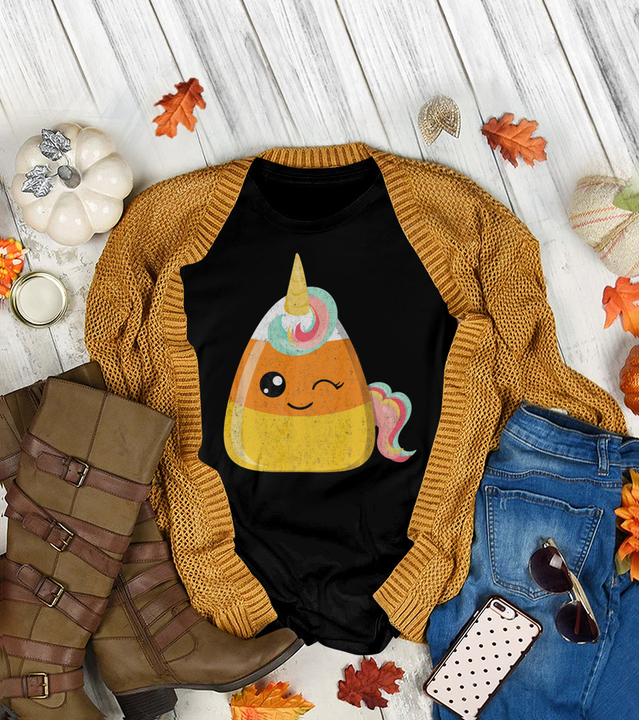Candy Corn Unicorn Funny Halloween Candicorn T-Shirt