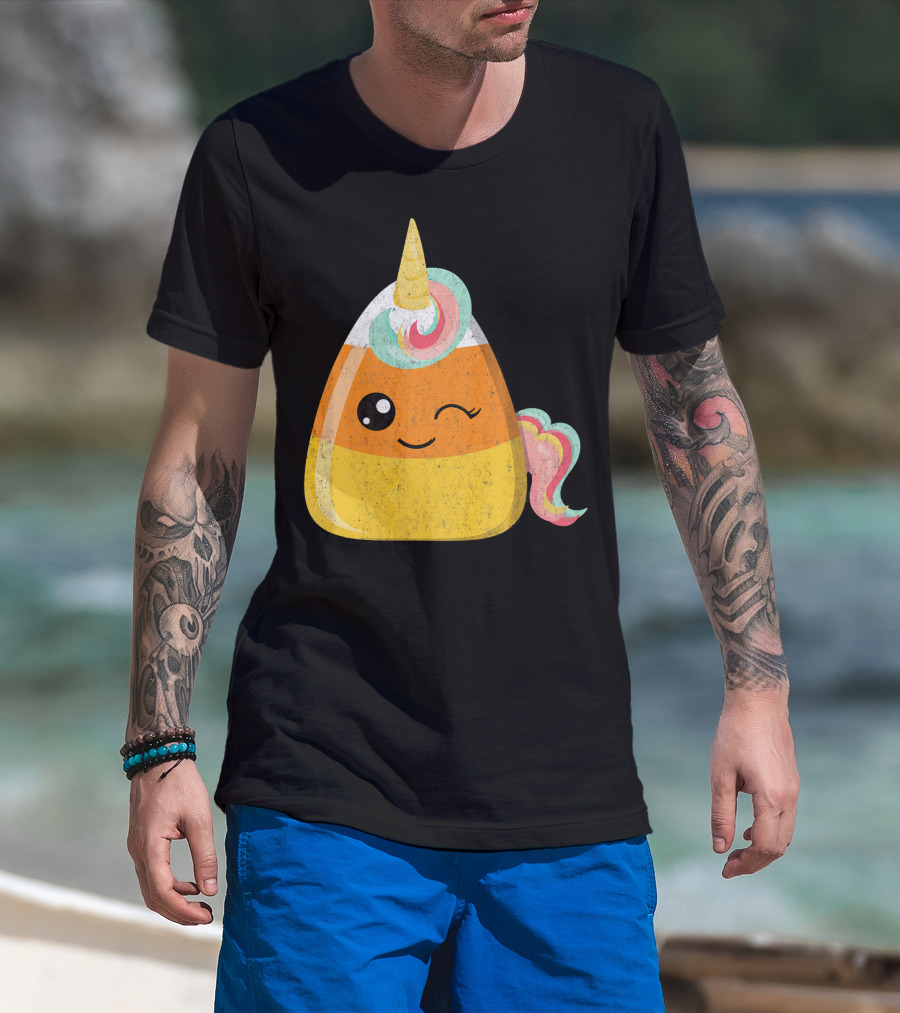 Candy Corn Unicorn Funny Halloween Candicorn T-Shirt