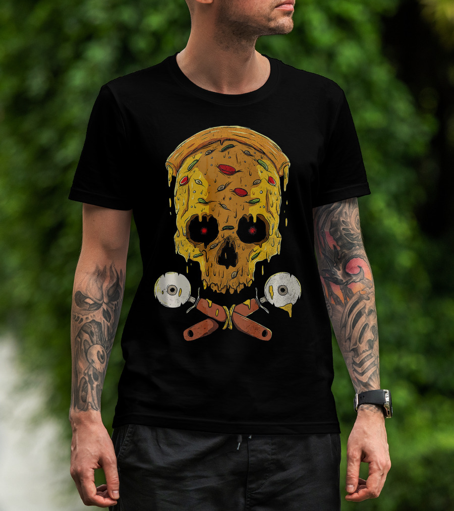 Pizza Cutter Skull Funny Halloween Costume Melting Slice T-Shirt