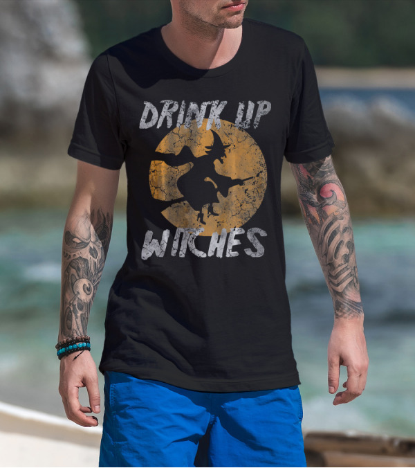 Drink Up Witches Vintage Halloween Moon T-Shirt