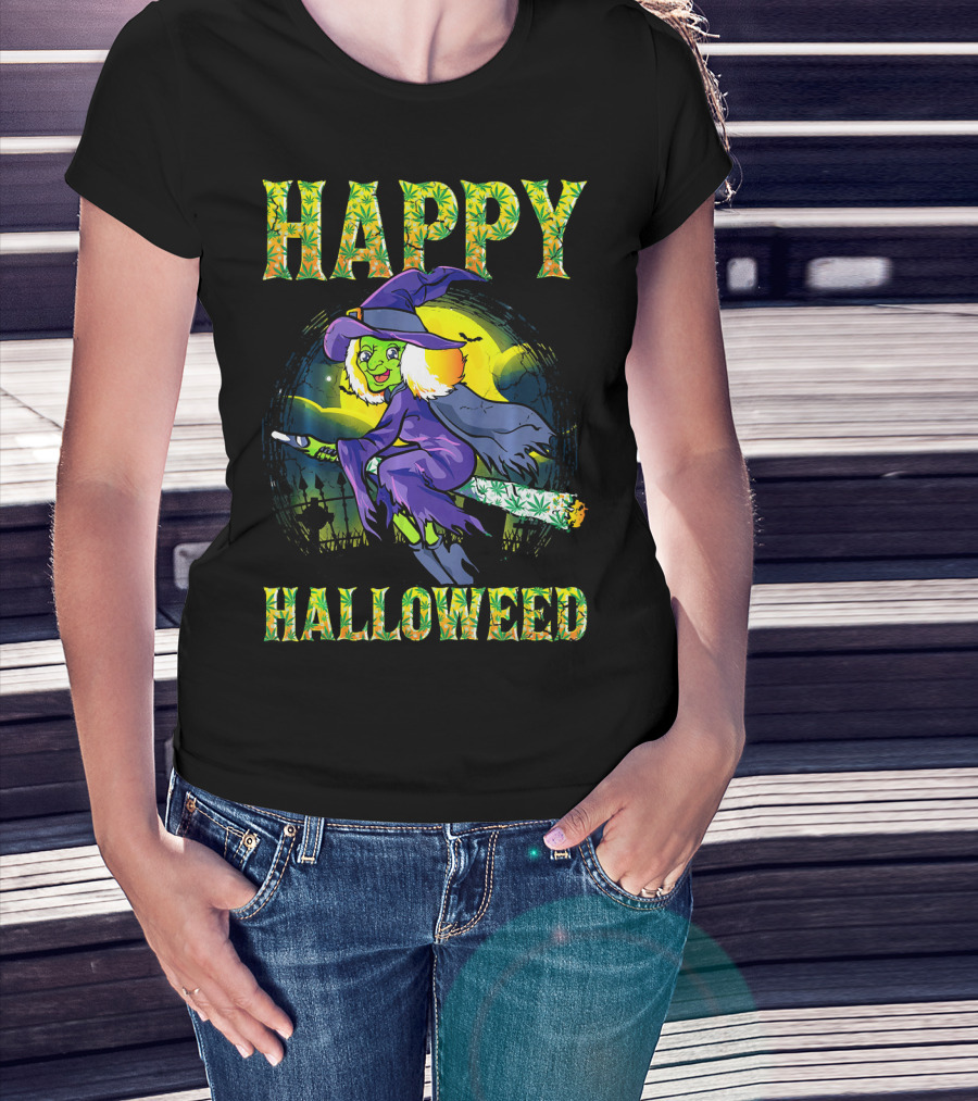 Happy Halloweed Witch Halloween Marijuan T-Shirt