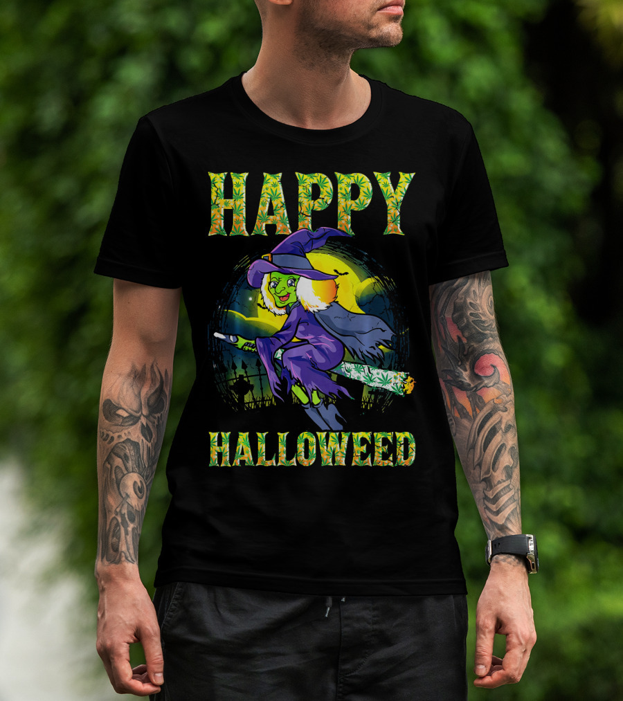 Happy Halloweed Witch Halloween Marijuan T-Shirt