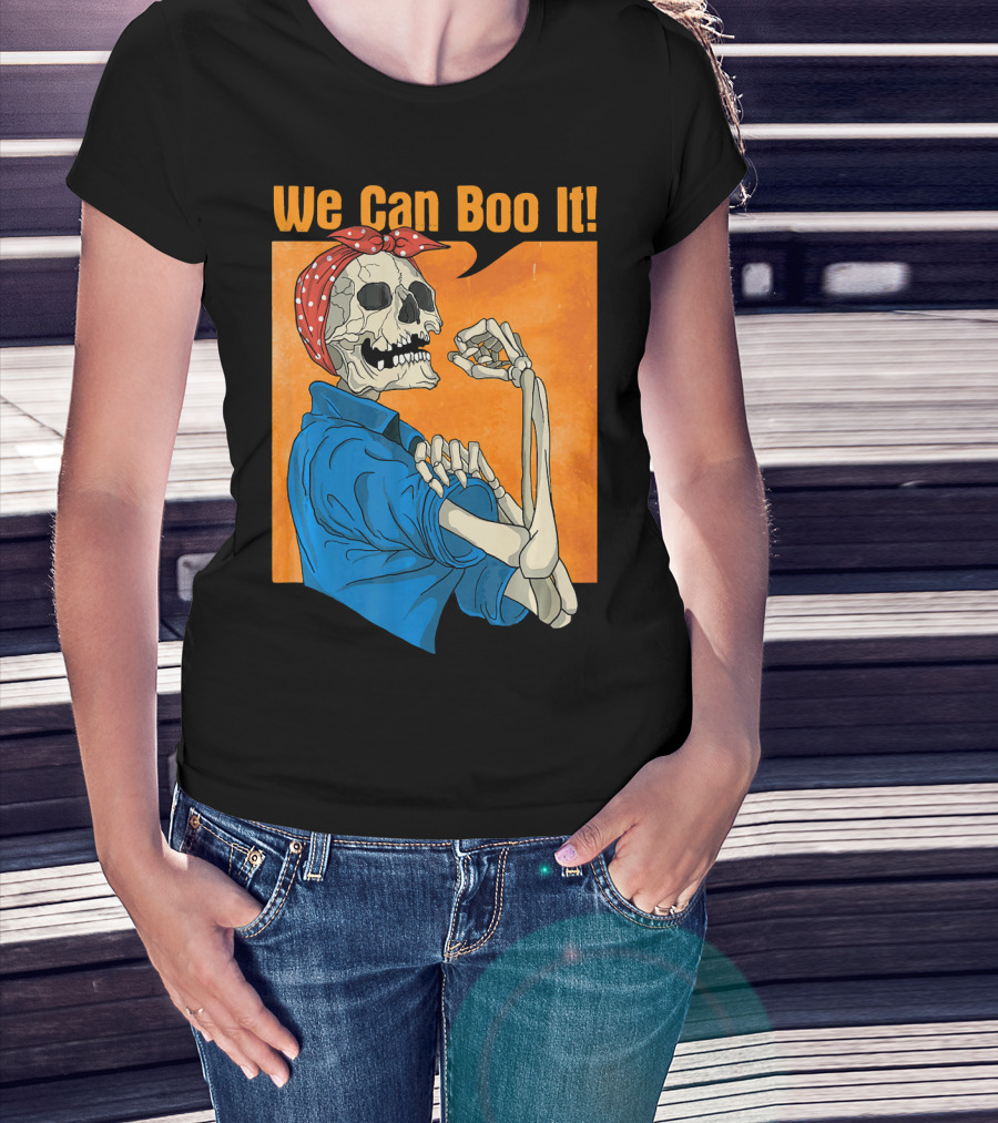 Funny Halloween Vintage Skeleton Rosie The Riveter We Can Boo It T-Shirt