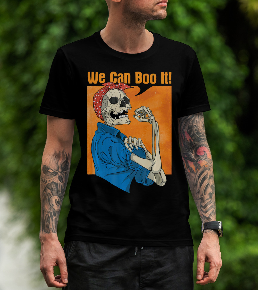 Funny Halloween Vintage Skeleton Rosie The Riveter We Can Boo It T-Shirt