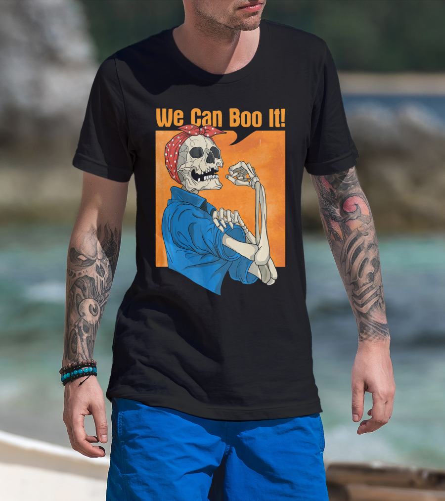 Funny Halloween Vintage Skeleton Rosie The Riveter We Can Boo It T-Shirt