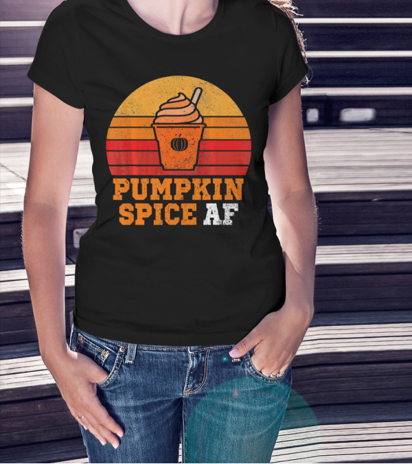 Pumpkin Spice AF Funny Men Husband Pumpkin Cup Retro Stripes T-Shirt