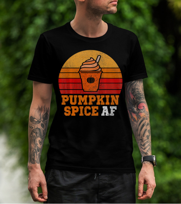 Pumpkin Spice AF Funny Men Husband Pumpkin Cup Retro Stripes T-Shirt