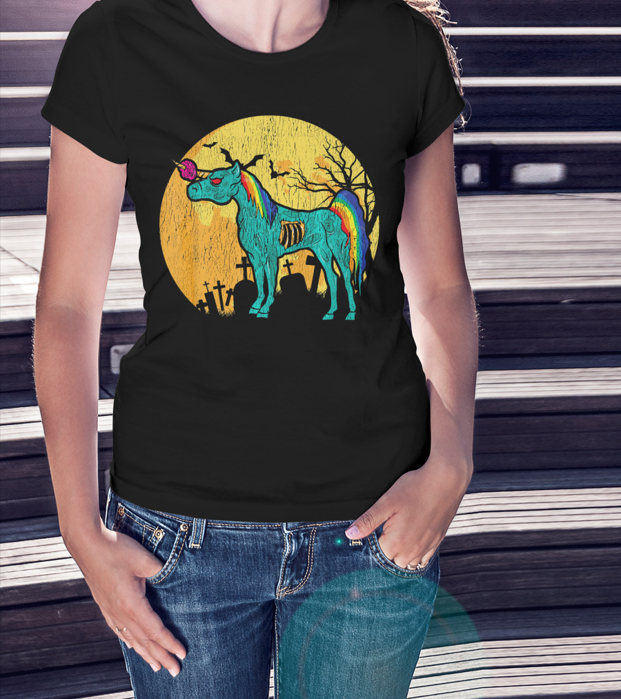 Zombie Unicorn Zombicorn Graveyard Night T-Shirt