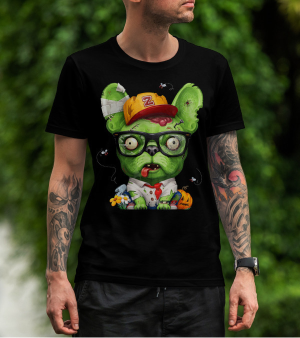 French Bulldog Wearing Zombie Glasses Halloween Hat T-Shirt