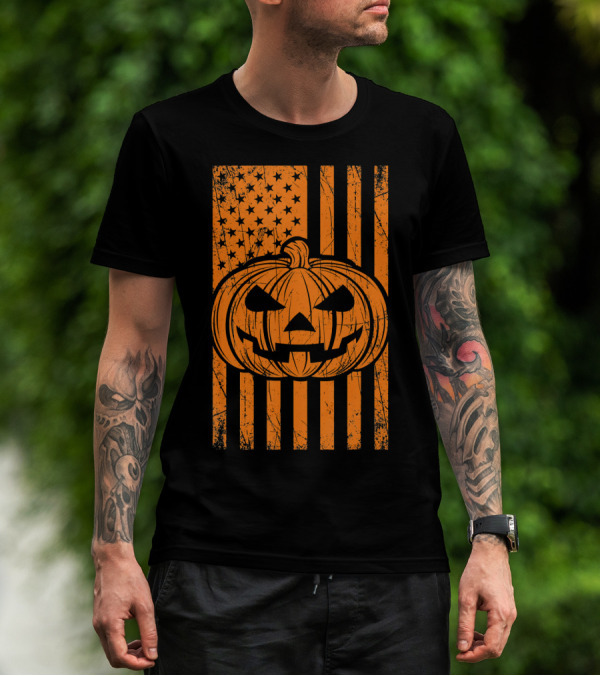 American Flag Grunge Pumpkin Halloween Las T-Shirt