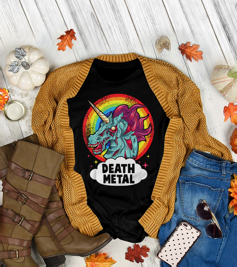 Death Metal Unicorn Rainbow Rocker Emo T-Shirt