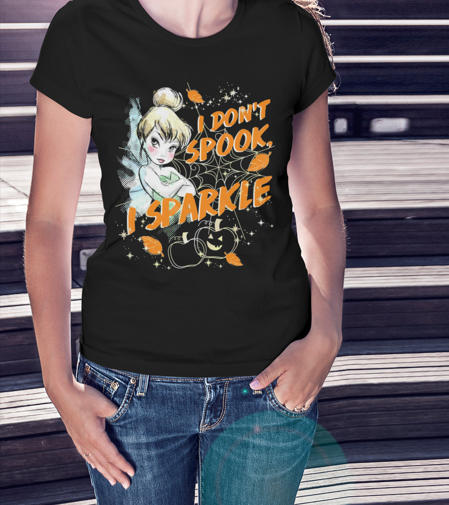 Disney Peter Pan Tinkerbell I Don't Spook I Sparkle Halloween Pumpkin Leaves T-Shirt
