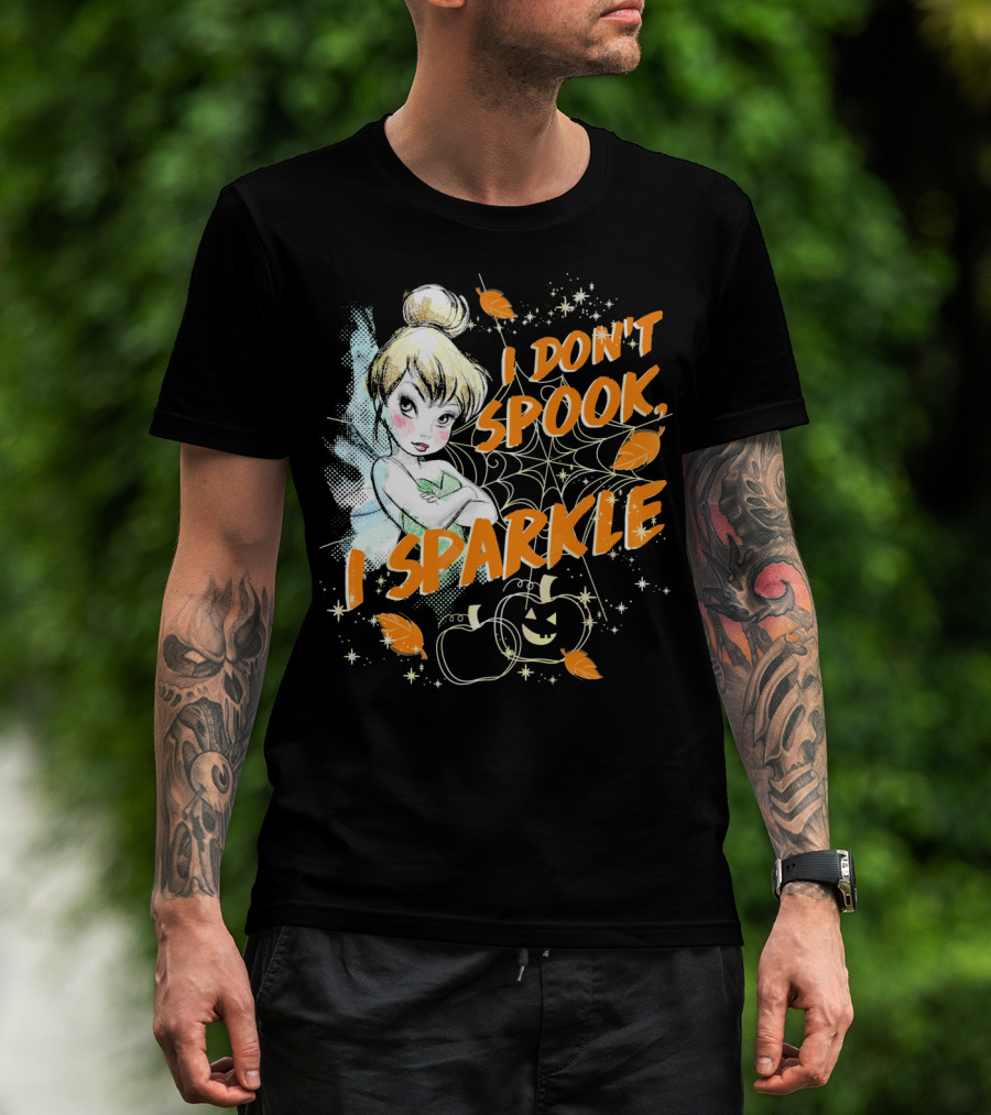 Disney Peter Pan Tinkerbell I Don't Spook I Sparkle Halloween Pumpkin Leaves T-Shirt