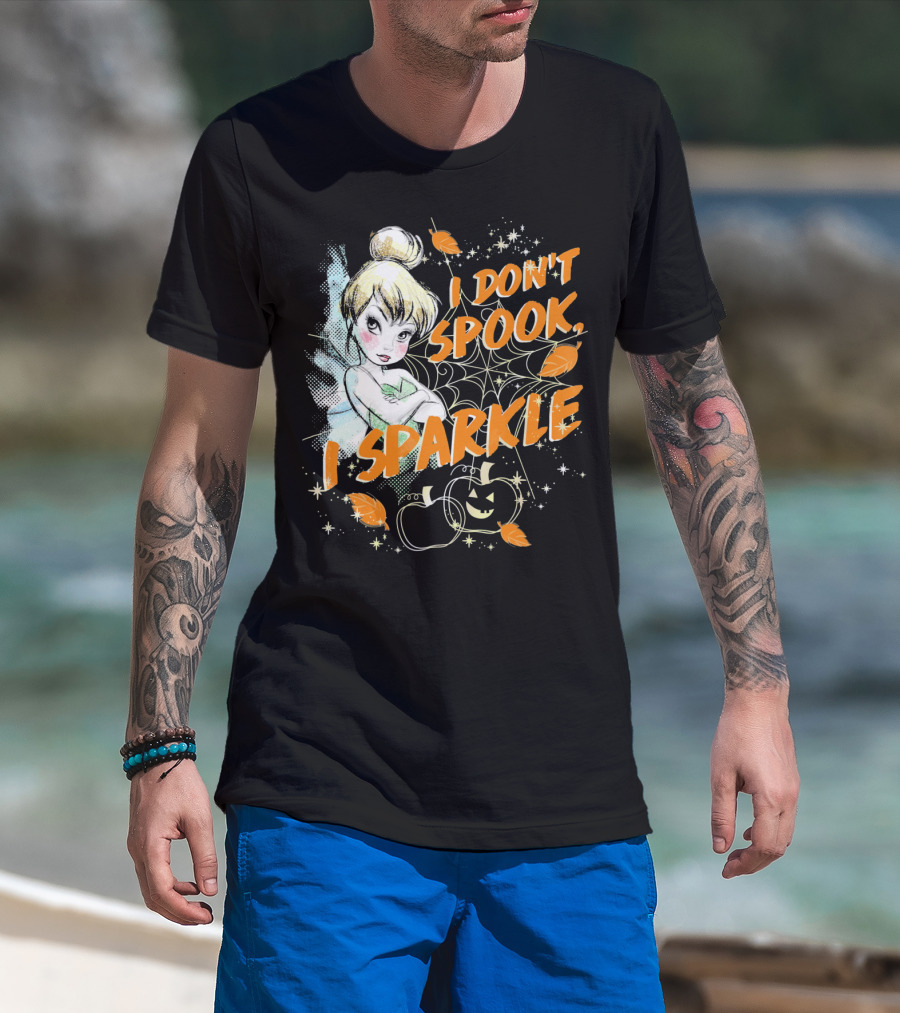 Disney Peter Pan Tinkerbell I Don't Spook I Sparkle Halloween Pumpkin Leaves T-Shirt