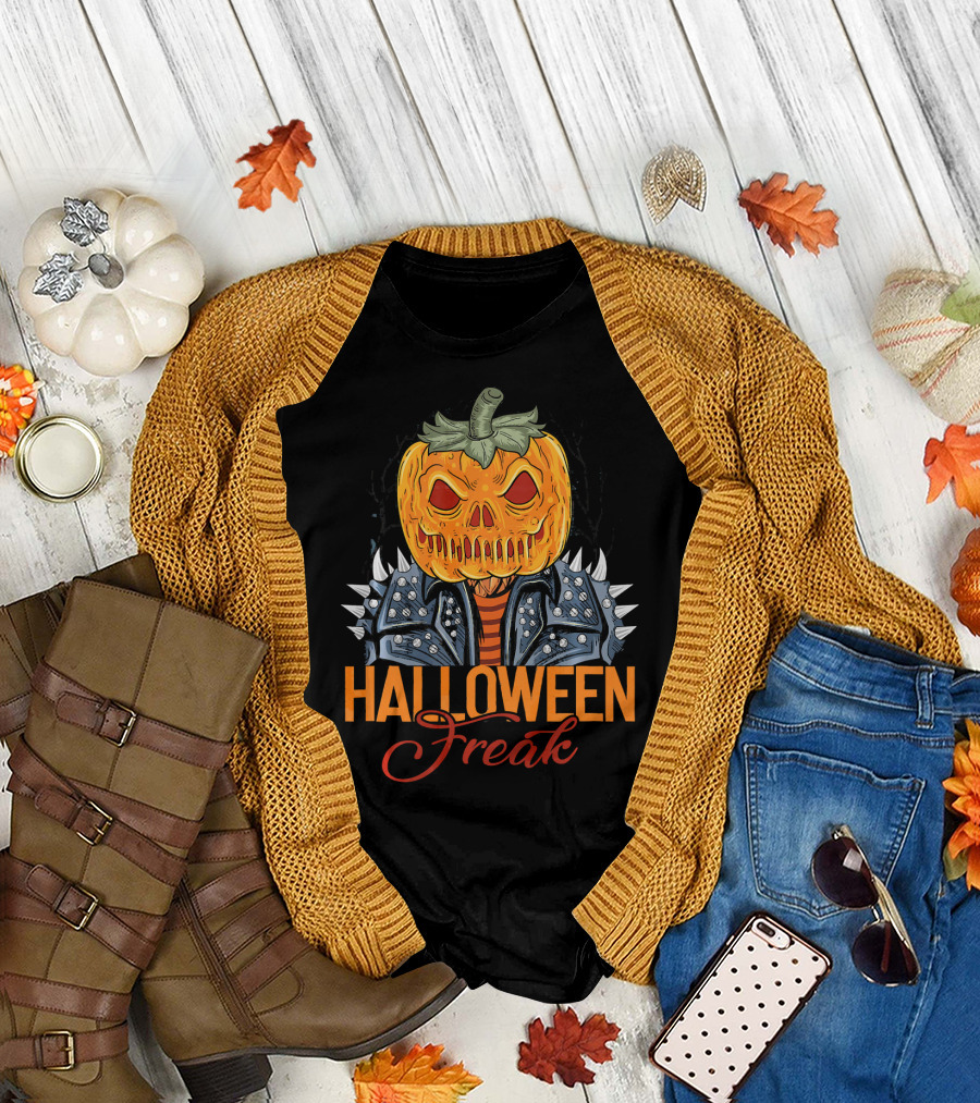 Halloween Freak Pumpkin Zombie Spiked Jacket T-Shirt
