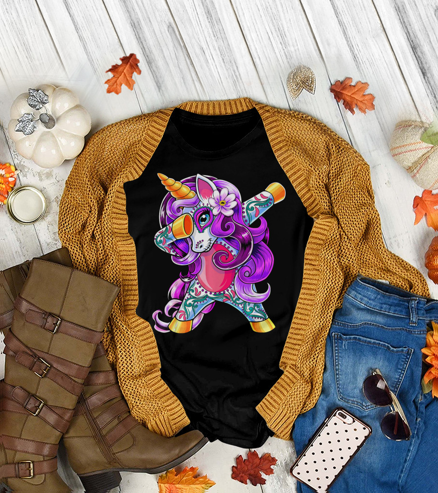 Dabbing Unicorn Day of the Dead Sugar Skull T-Shirt