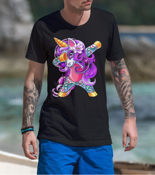 Dabbing Unicorn Day Of The Dead Sugar Skull T-Shirt