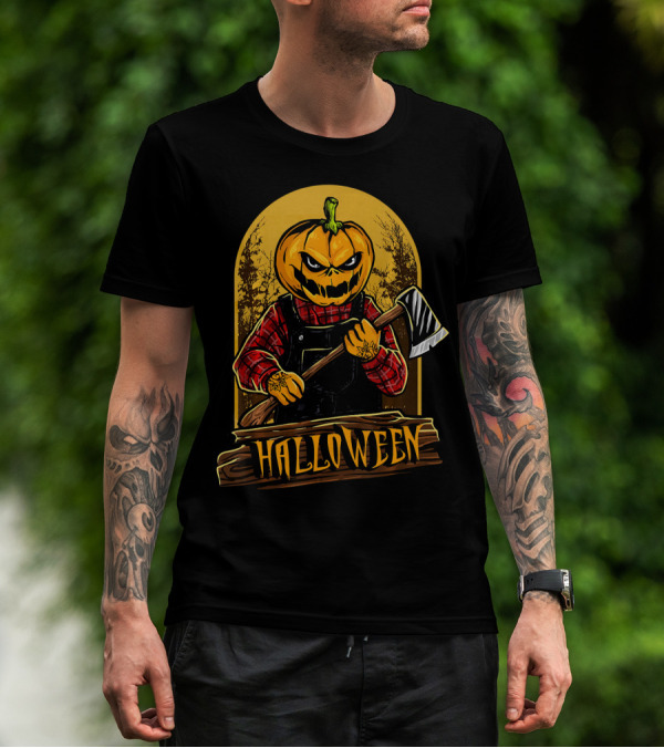 Halloween Horror Pumpkin Creepy Axe T-Shirt