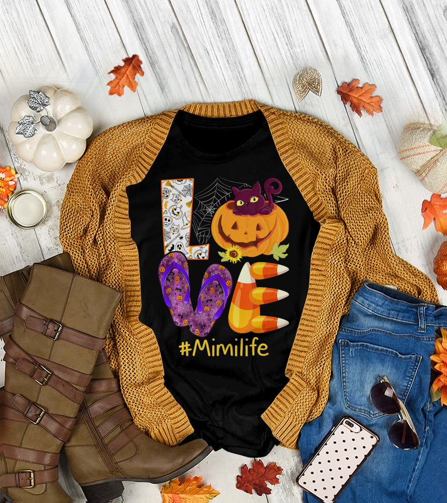 Love Pumpkin Cat Flip Flops #Mimilife T-Shirt