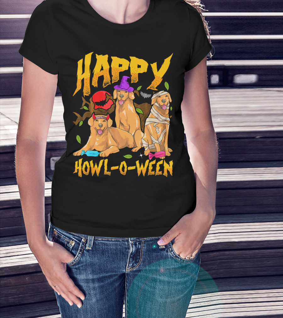 Happy Howl-O-Ween Halloween Golden Retriever T-Shirt