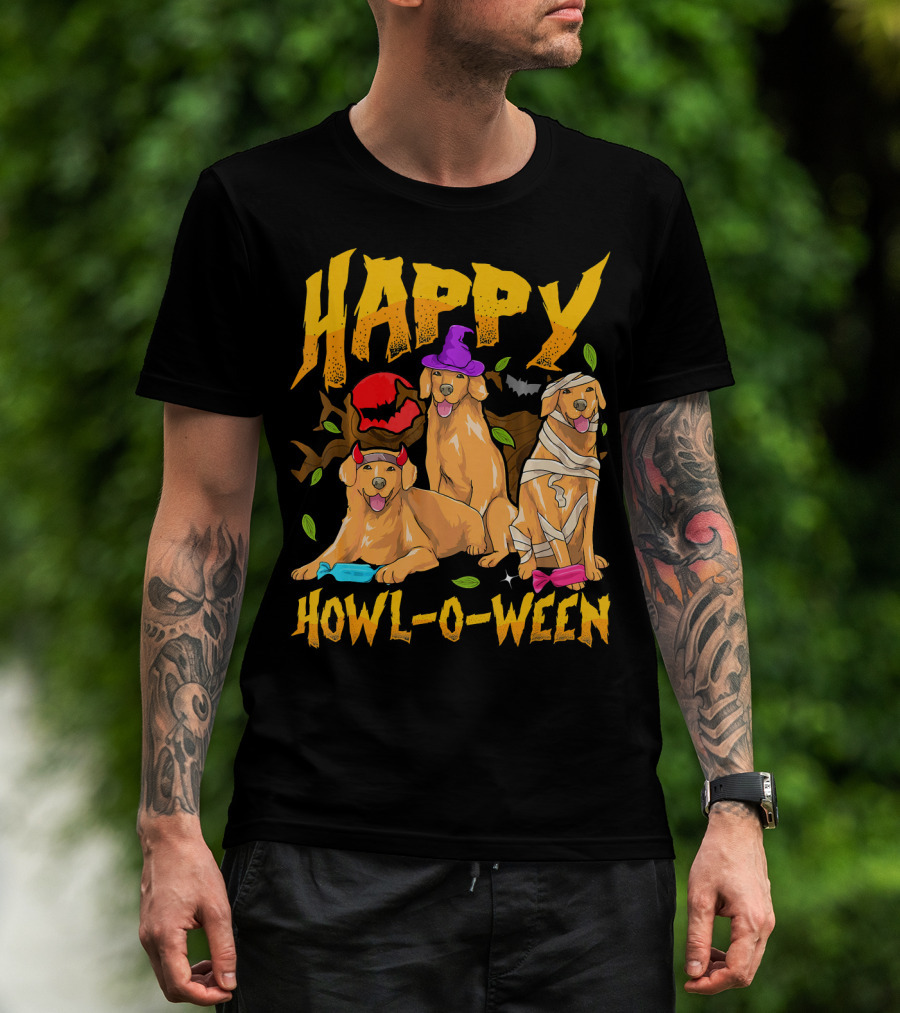 Happy Howl-O-Ween Halloween Golden Retriever T-Shirt
