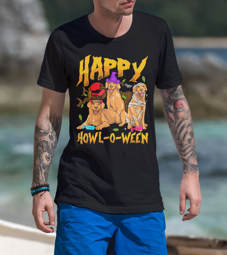 Happy Howl-O-Ween Halloween Golden Retriever T-Shirt