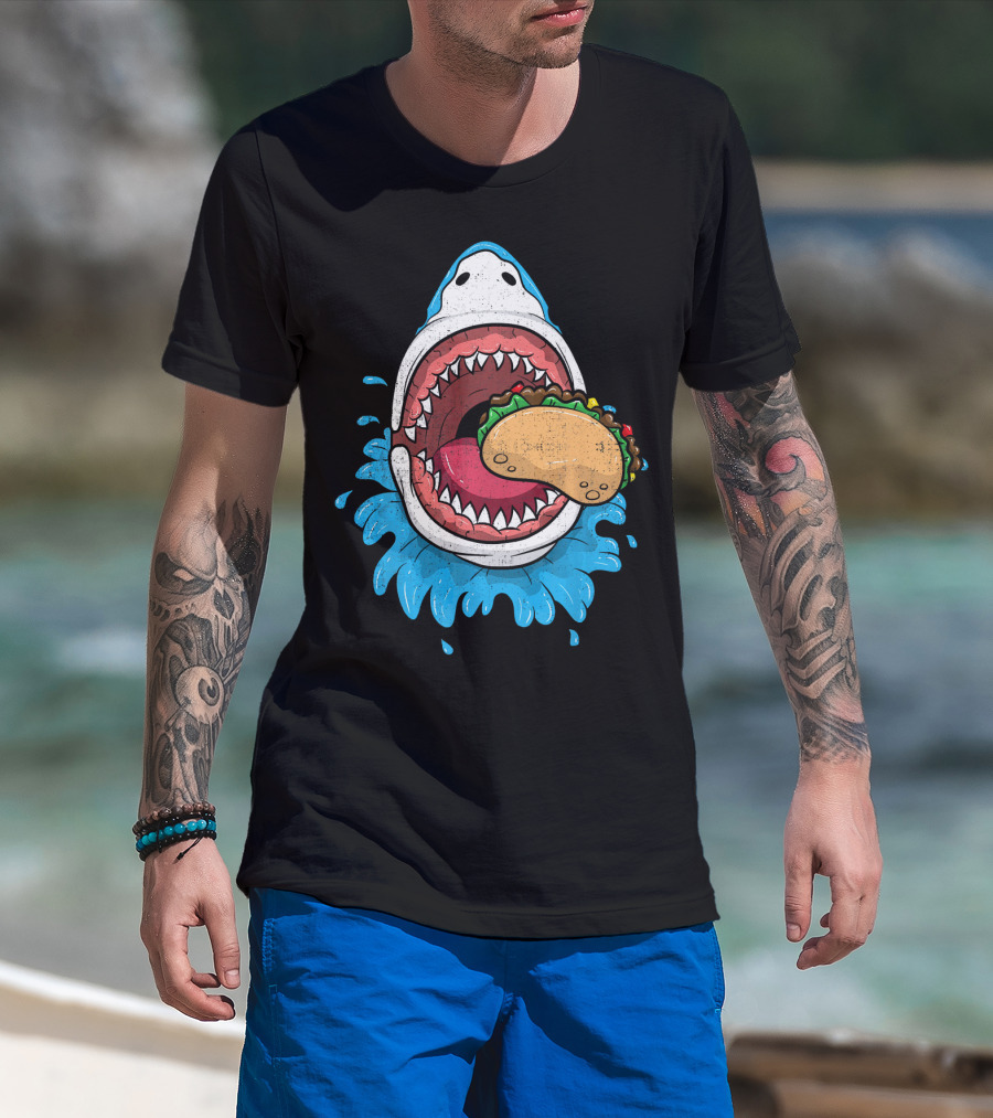 Halloween Shark Eating Taco Mexica Splash T-Shirt