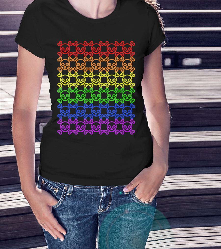Rainbow Gay Pride Skull And Crossbones T-Shirt