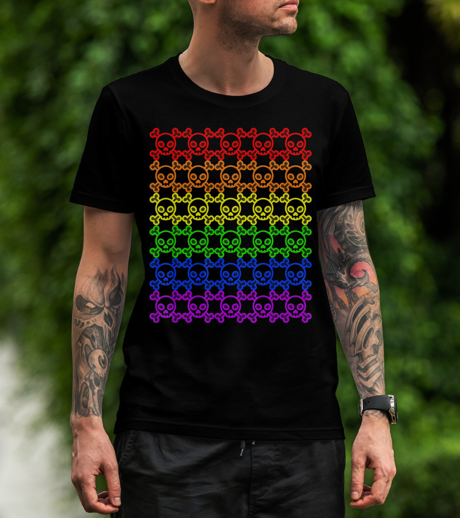Rainbow Gay Pride Skull And Crossbones T-Shirt