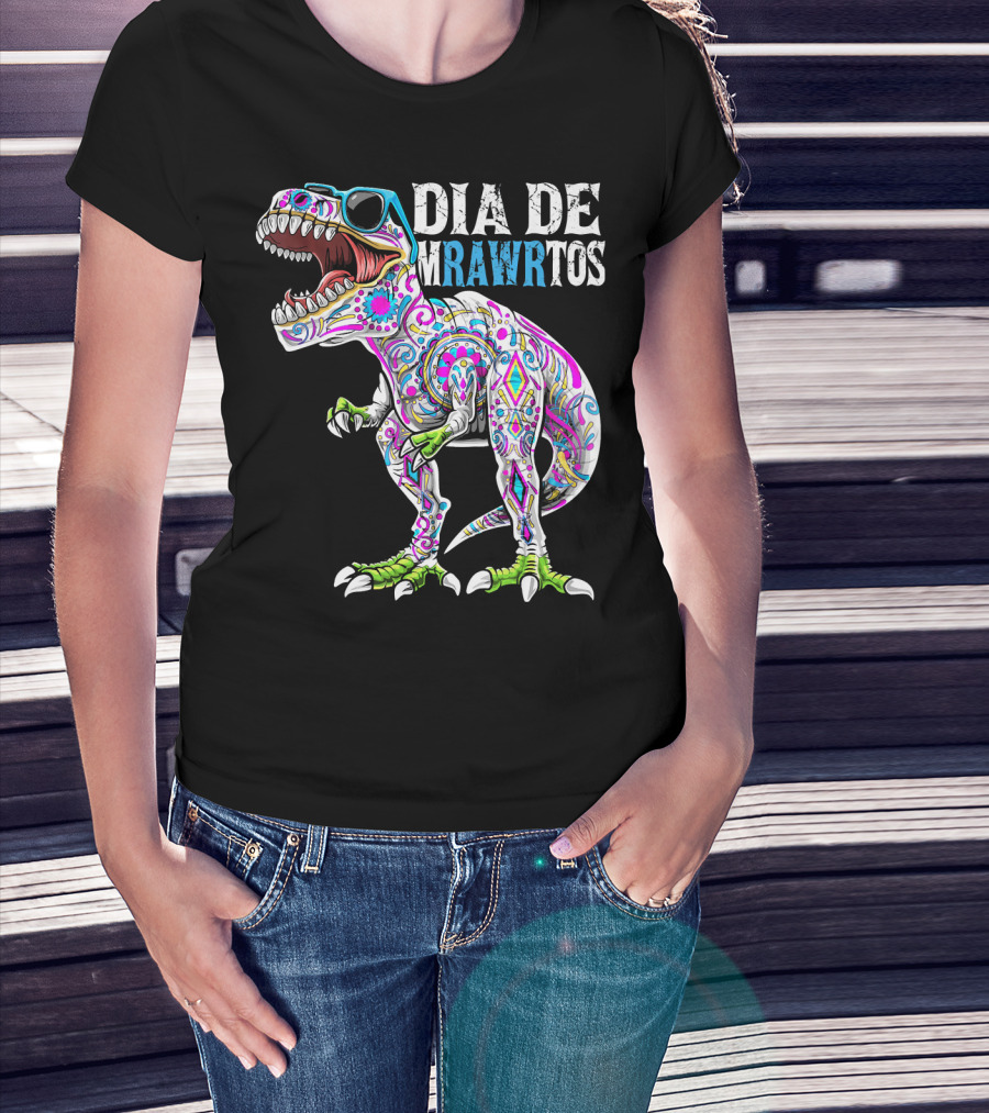 Dia De Mrawrtos Dinosaur Sugarskull T-Shirt