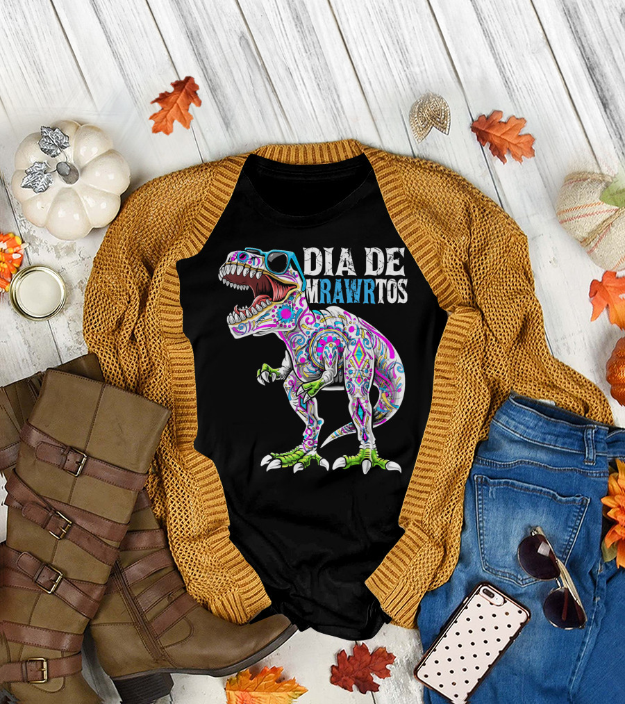 Dia De Mrawrtos Dinosaur Sugarskull T-Shirt