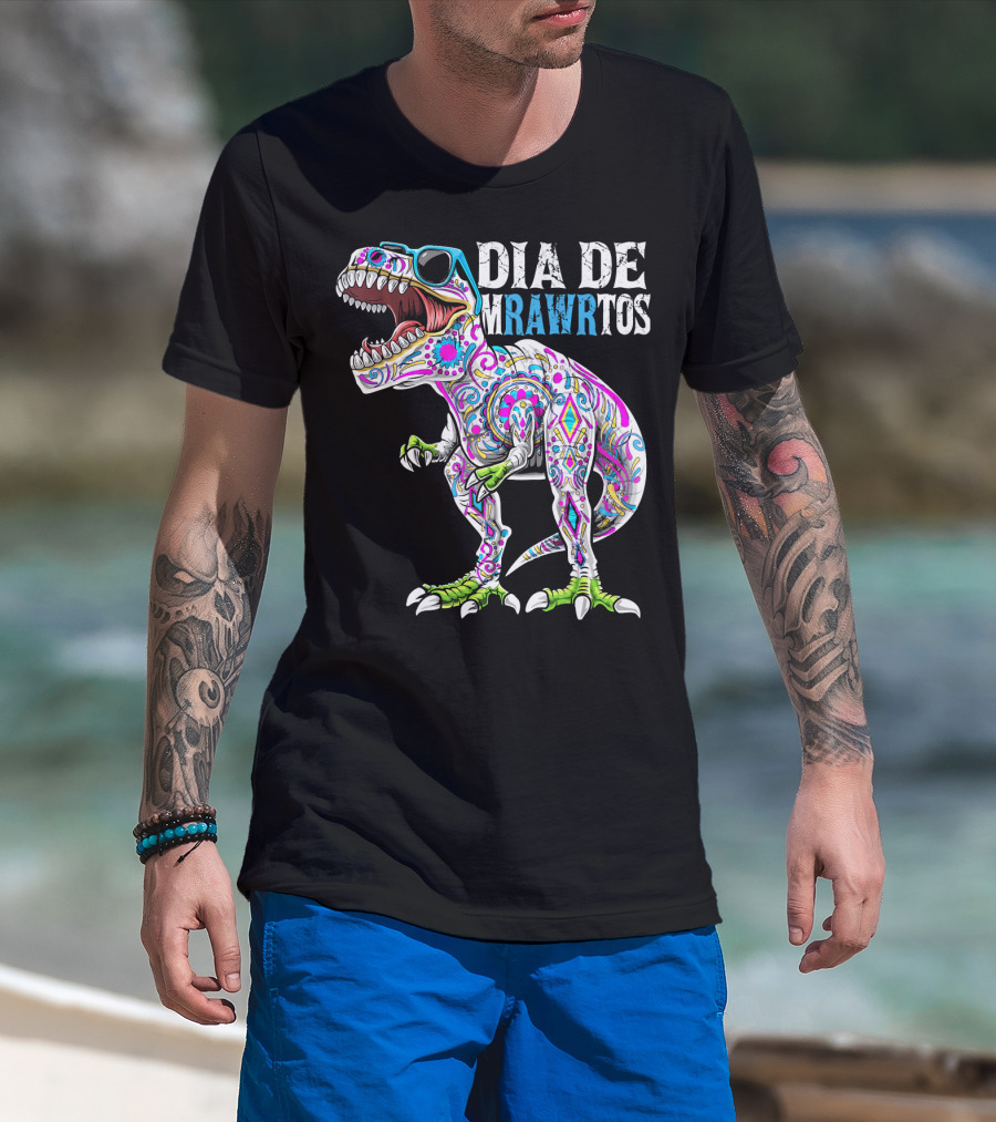 Dia De Mrawrtos Dinosaur Sugarskull T-Shirt