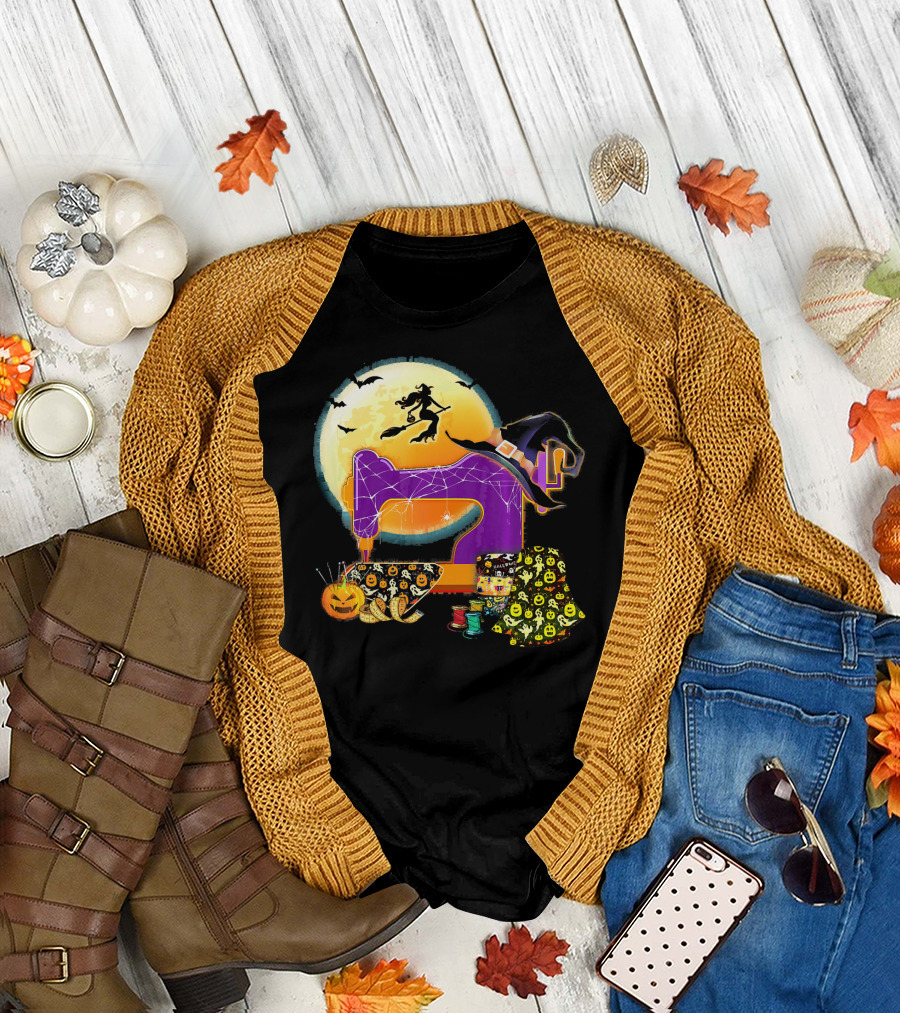 Halloween Sewing Machine Witch Spooky Love T-Shirt