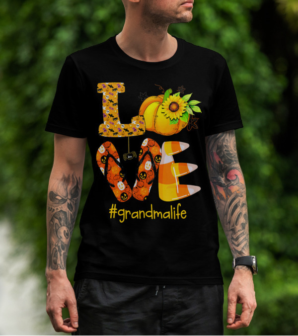 Love Halloween Pumpkin Sunflower #grandmalife T-Shirt