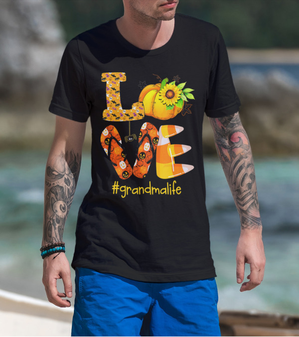 Love Halloween Pumpkin Sunflower #grandmalife T-Shirt